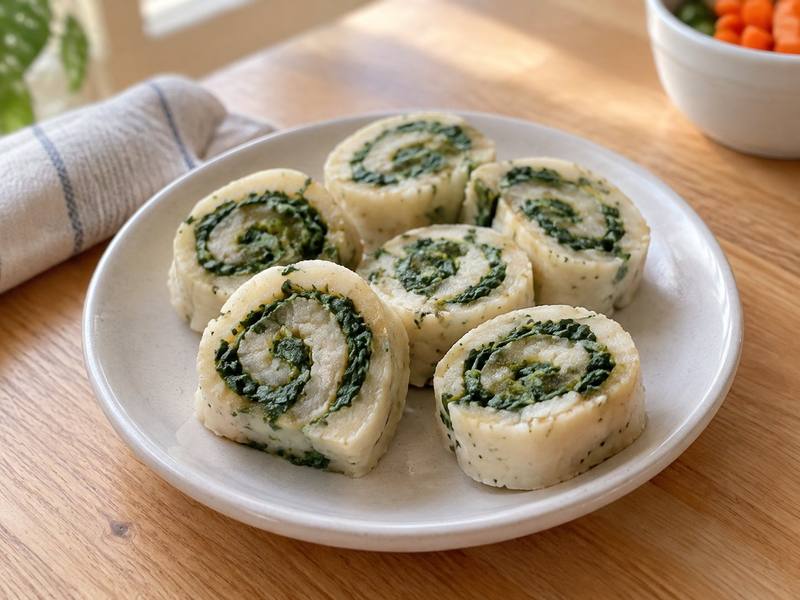 Illustration of Yam spinach rolls