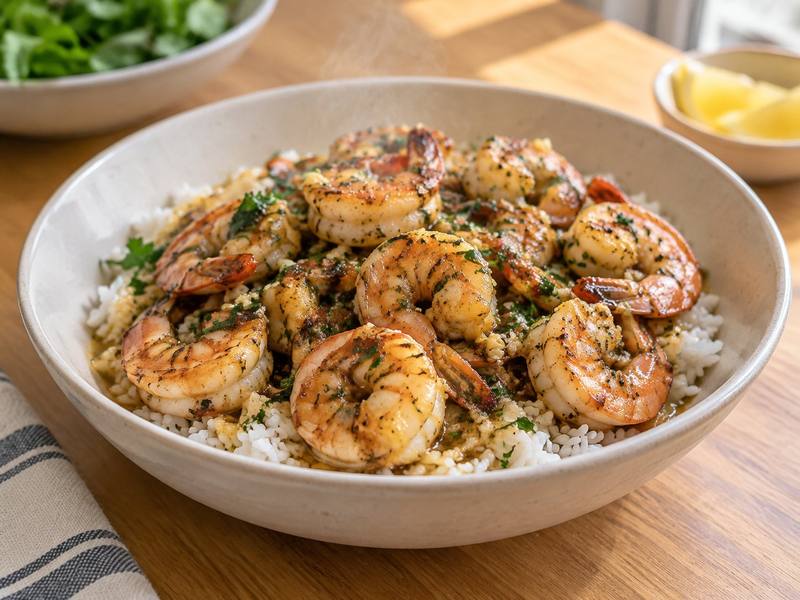Illustration of Garlic butter shrimp rice